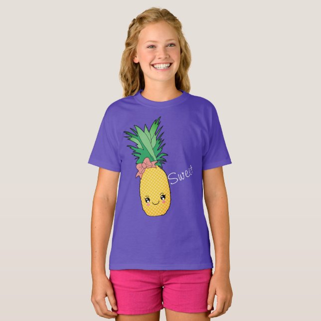 Tropical Beach Sweet Frucht Ananas Kawaii Gesicht T-Shirt (Vorne ganz)