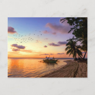 Tropical Beach Tahiti Island Sunset Postkarte