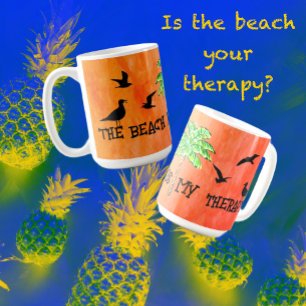 Tropical Beach Therapy Palm Tree Seagulls Kaffeetasse