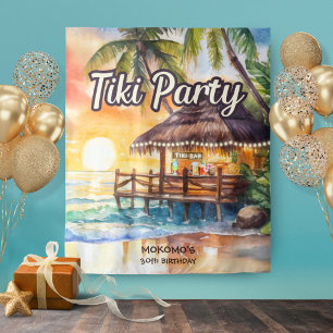 Tropical Beach Tiki Bar Birthday Wandteppich