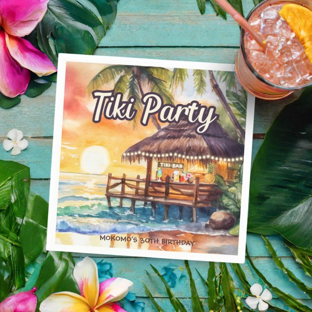 Tropical Beach Tiki Geburtstagsparty Cocktail Serviette (Von Creator hochgeladen)