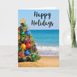 Tropical Beach Tree Happy Holidays Grußkarte Feiertagskarte