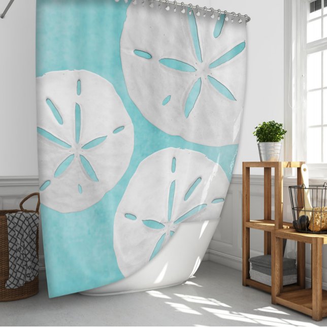 Tropical Beach türkisfarbene weiße Sandküste Duschvorhang (Von Creator hochgeladen)