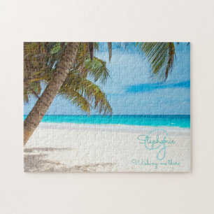 Tropical Beach Turquoise Monogram Palm Tree Puzzle