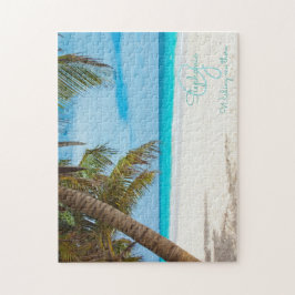 Tropical Beach Turquoise Monogram Palm Tree Puzzle