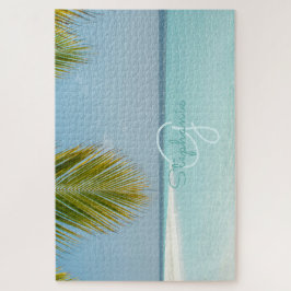 Tropical Beach Turquoise Monogram Palm Tree Puzzle