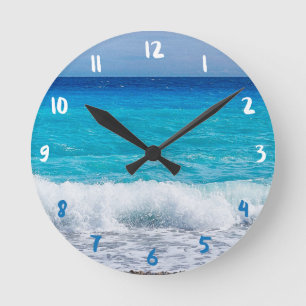 Tropical Beach Turquoise Water Blue Ocean Foam Runde Wanduhr