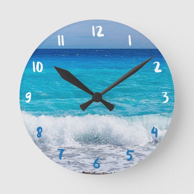 Tropical Beach Turquoise Water Blue Ocean Sea Foam Runde Wanduhr (Vorderseite)