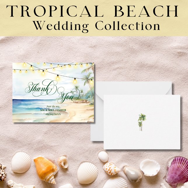 Tropical Beach Typografy Danke, Card Wedding Mitteilungskarte (Von Creator hochgeladen)