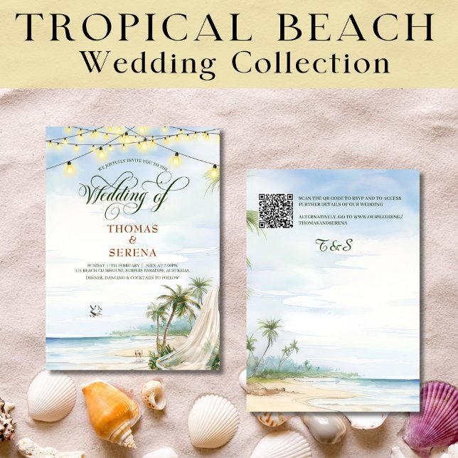Tropical Beach Typografy Hochzeit in Urlaubsort Einladung (Von Creator hochgeladen)