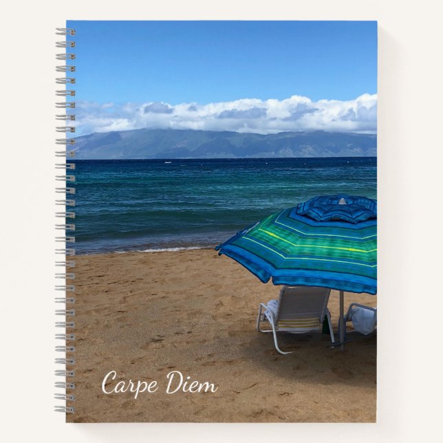 Tropical Beach Umbrella Foto Spiral Notebook Notizbuch (Vorderseite)