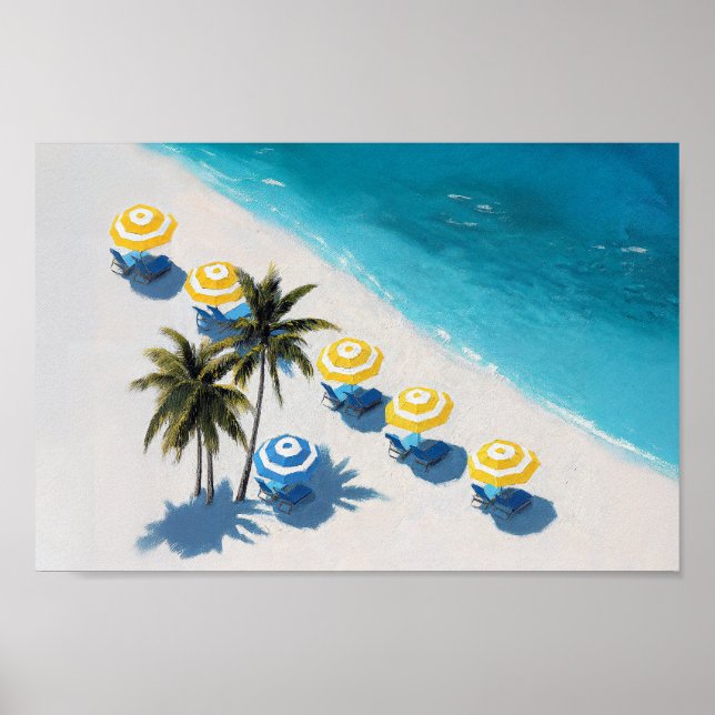Tropical Beach Umbrella Print: Küstensommer Poster (Vorne)