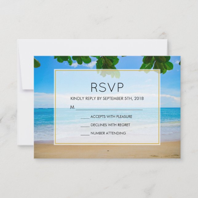 Tropical Beach Vacacation Island Wedding RSVP Karte (Vorderseite)