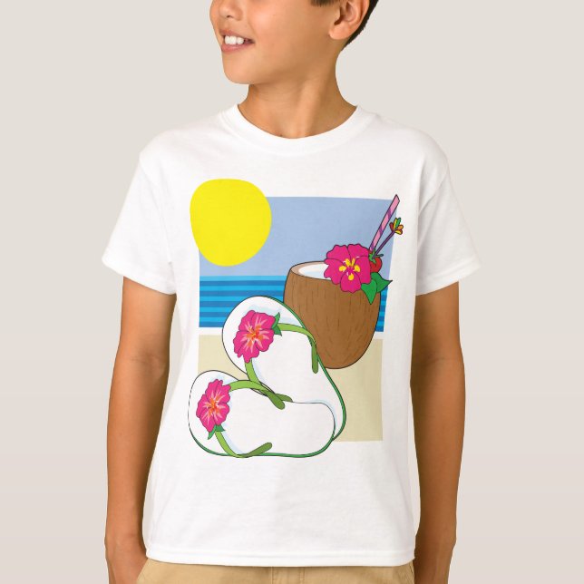 Tropical Beach Vacation Coconut Flowers Flip Flops T-Shirt (Vorderseite)