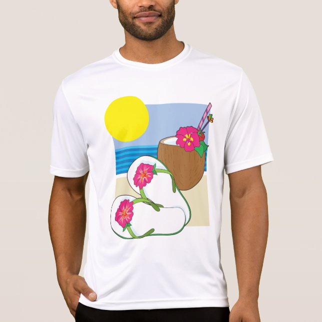 Tropical Beach Vacation Coconut Flowers Flip Flops T-Shirt (Vorderseite)