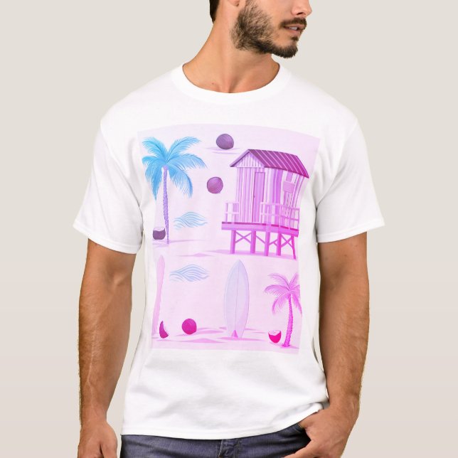 Tropical Beach Vibes: Surfbretter, Palmen und Coco T-Shirt (Vorderseite)