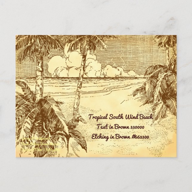 Tropical Beach Vintag Etching Test Postkarte (Vorderseite)