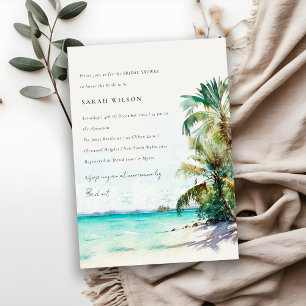 Tropical Beach Watercolor Palm Tree Brautparty Einladung