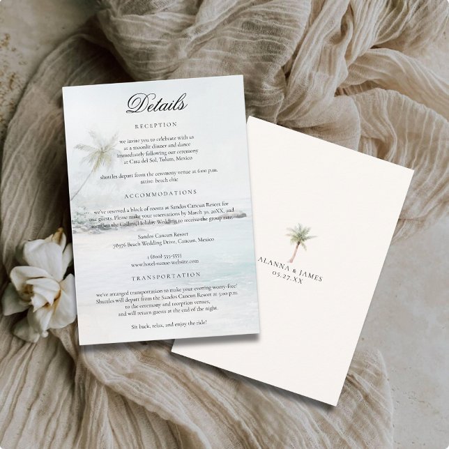 Tropical Beach Watercolor Wedding Details Card Begleitkarte (Von Creator hochgeladen)