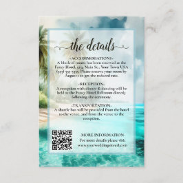 Tropical Beach Watercolor Wedding Details QR Code Begleitkarte