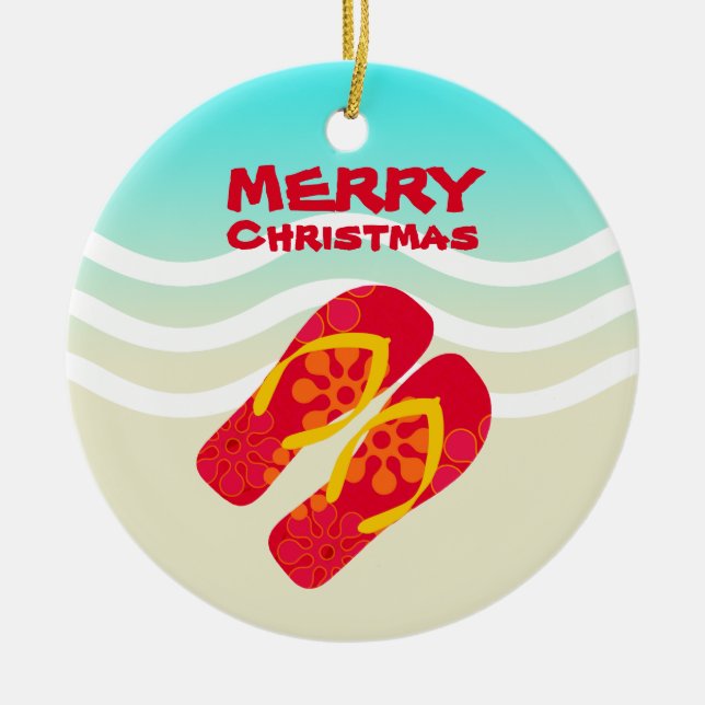 Tropical Beach Waves Frohe Weihnachten Keramikornament (Vorne)