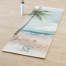 Tropical Beach Waves Palm Tree Zen Name Monogram Yogamatte