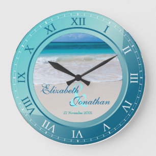 Tropical Beach Wedding Anniversary Turquoise Blue Große Wanduhr