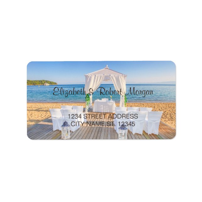 Tropical Beach Wedding Arbor Wedding Label Adressaufkleber (Vorne)