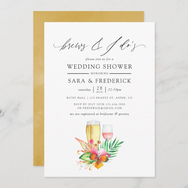 Tropical Beach Wedding Brews vor dem I Dos Einladung (Vorne/Hinten)