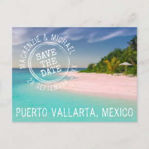 Tropical Beach Wedding Briefmarke Logo Save the Da Ankündigungspostkarte