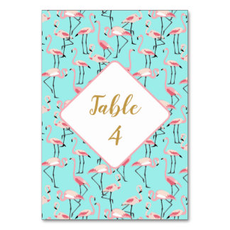 Tropical Beach Wedding Flamingo Blau und Pink Tischnummer