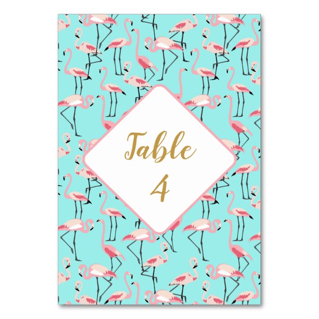 Tropical Beach Wedding Flamingo Blau und Pink Tischnummer (Vorderseite)