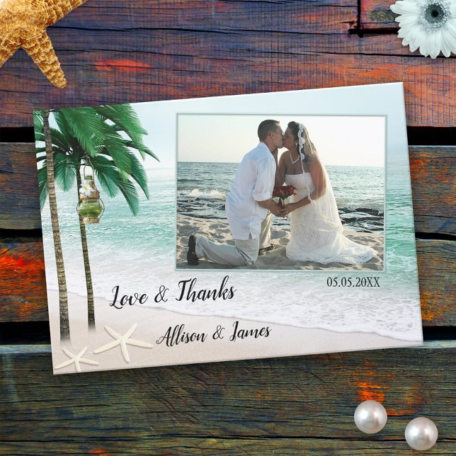 Tropical Beach Wedding Foto Danke Karte (Von Creator hochgeladen)