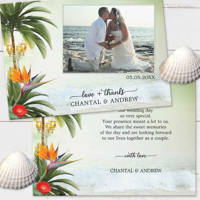 Tropical Beach Wedding Foto Danke Karte (Von Creator hochgeladen)