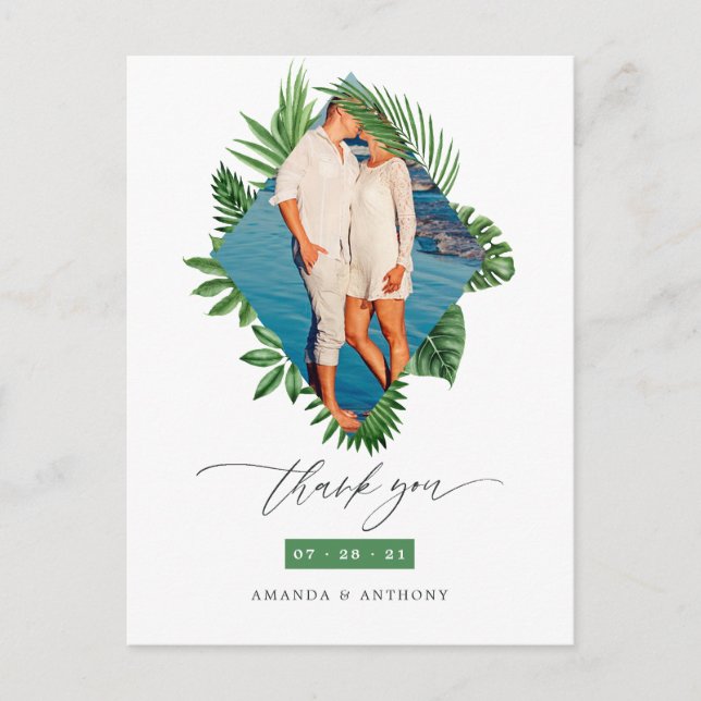 Tropical Beach Wedding Foto Vielen Dank Postkarte (Vorderseite)