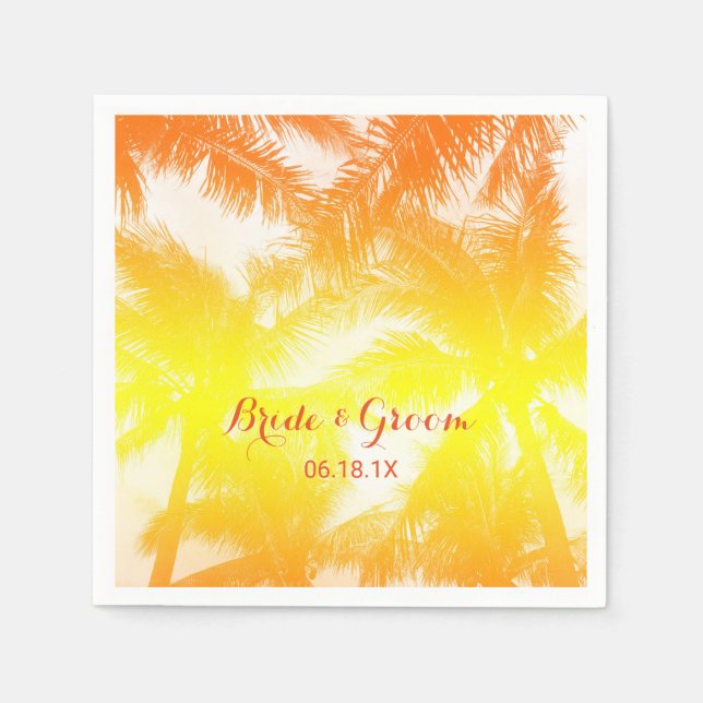 Tropical Beach Wedding Golden Palm Trees Serviette (Vorderseite)