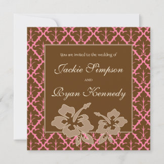 Tropical Beach Wedding Hibiskus Blume Pink Brown Einladung