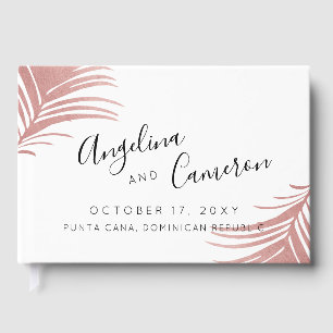 Tropical Beach Wedding Rose Gold Pink Palm Blätter Gästebuch