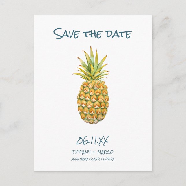 Tropical Beach Wedding Save the Date Ankündigungspostkarte (Vorderseite)