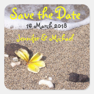 Tropical Beach Wedding / Save the Date Quadratischer Aufkleber
