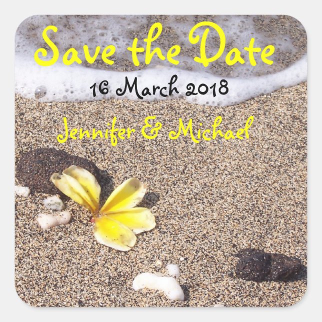 Tropical Beach Wedding / Save the Date Quadratischer Aufkleber (Vorderseite)