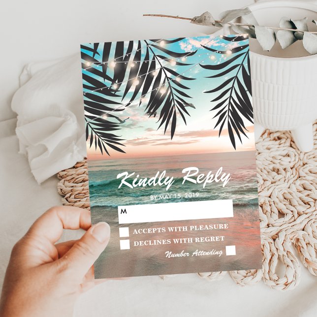 Tropical Beach Wedding UAWG | Lichtzeichenfolge RSVP Karte (Von Creator hochgeladen)