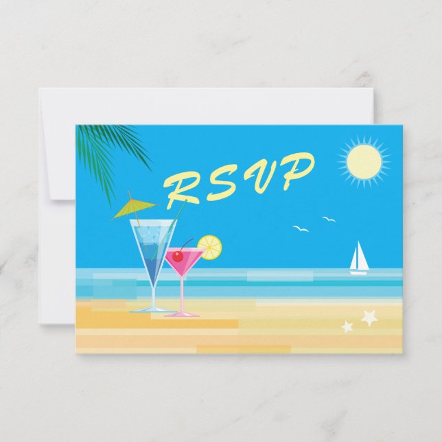 Tropical Beach Wedding UAWG RSVP Karte (Vorderseite)