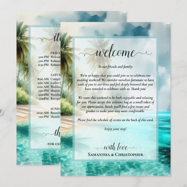 Tropical Beach Wedding Welcome & Itinerary Programm (Vorne/Hinten)