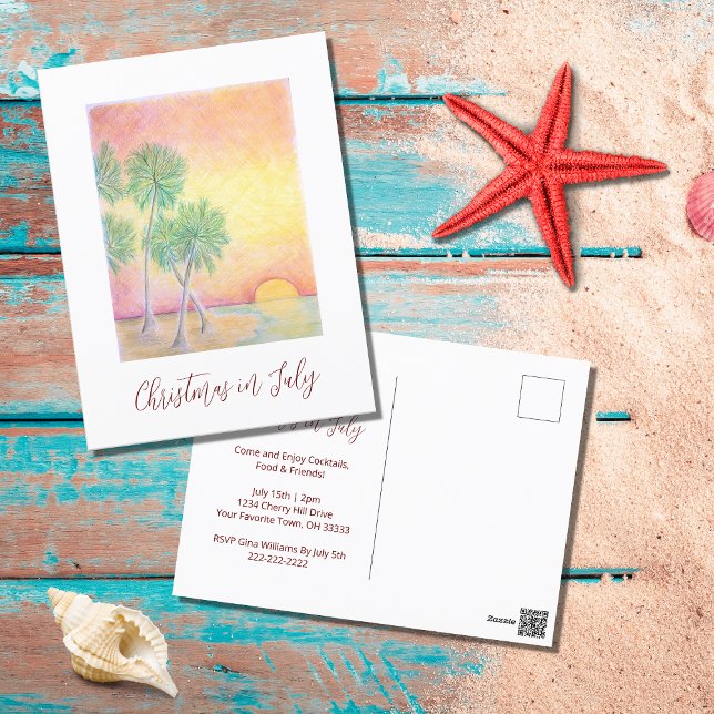 Tropical Beach Weihnachten im Juli Party Einladung Postkarte (Von Creator hochgeladen)