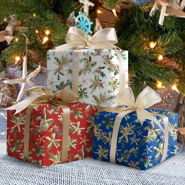 Tropical Beach Weihnachten Starfish und Holly Geschenkpapier Set (Von Creator hochgeladen)
