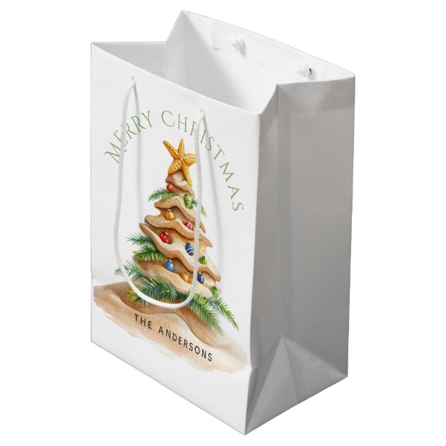 Tropical Beach Weihnachtsbaum Mittlere Geschenktüte (Vorderseite Schrägansicht)
