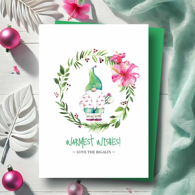 Tropical Beach Weihnachtskarten Aquarell Feiertagskarte (Tropical beach Christmas cards watercolor art by Victoria Grigaliunas of Do Tell A Belle)