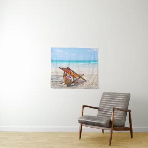 Tropical Beaches   Beach Chair on Sand Wandteppich