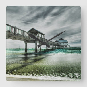 Tropical Beaches Clearwater Florida Quadratische Wanduhr